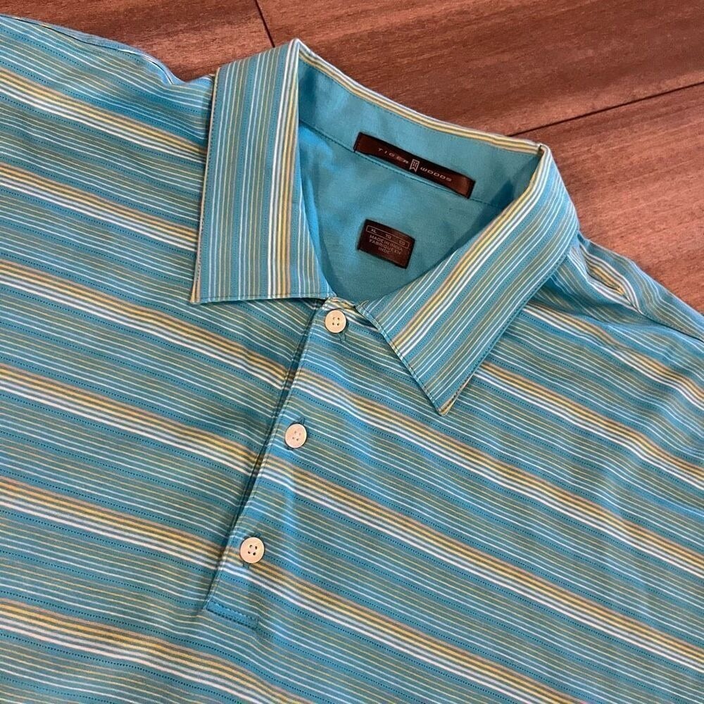Nike Tiger Woods Stripe Athletic Workout Polo Men XL Bin E-8 - Picture 2 of 6